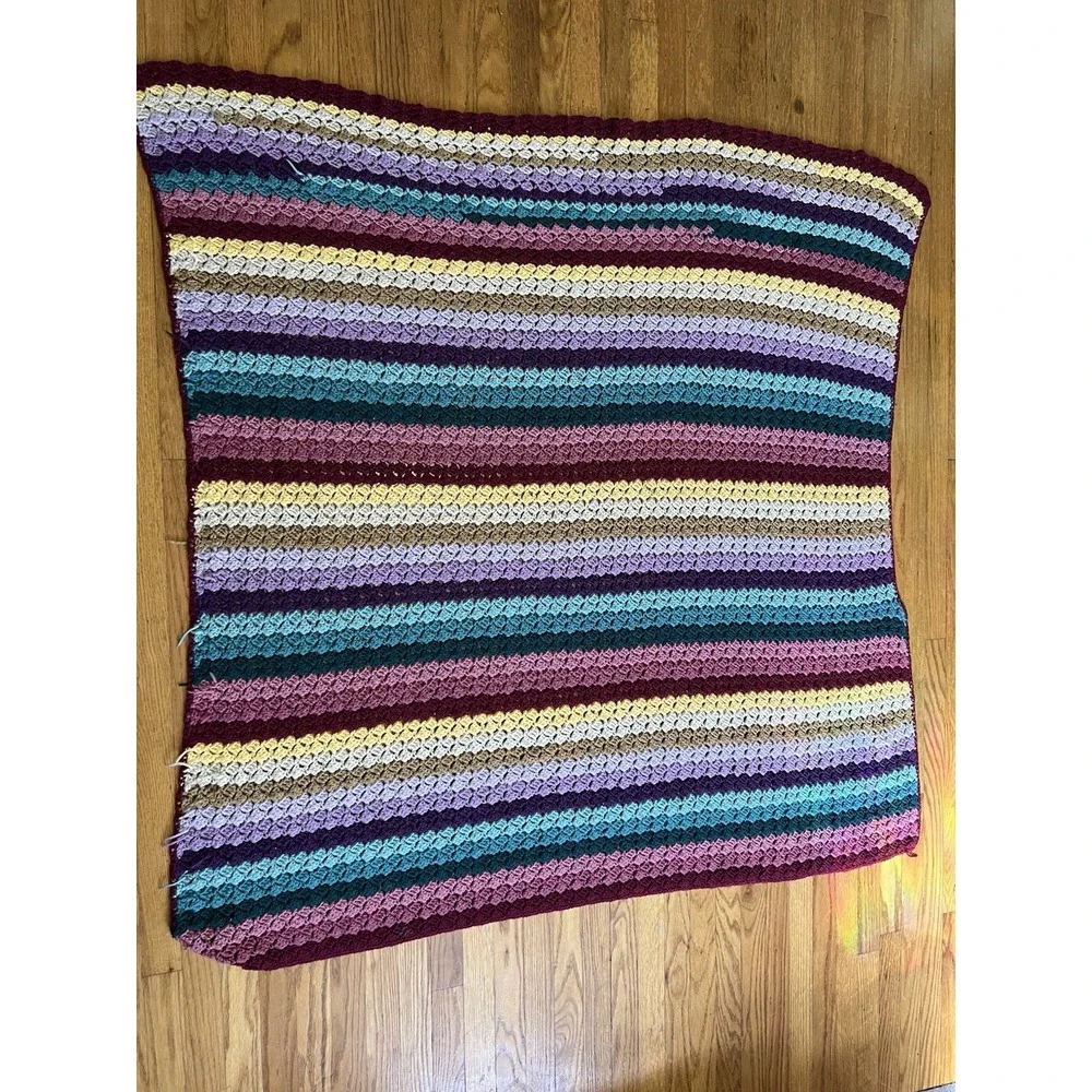Handmade Crochet Afghan Throw Blanket Striped Multicolor 50x60